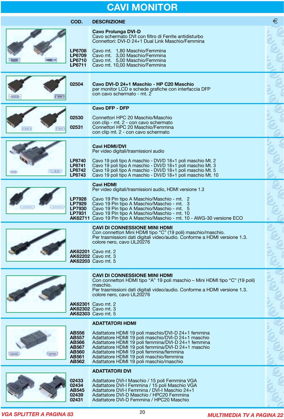 10,00 Maschio/Femmina 02504 Cavo DVI-D 24+1 Maschio - HP C20 Maschio per monitor LCD e schede grafiche con interfaccia DFP con cavo schermato - mt.