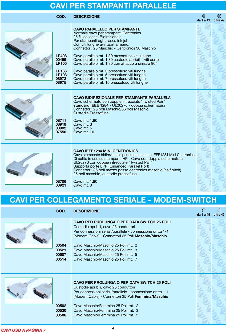 1,80 custodie apribili - viti corte LP105 Cavo parallelo mt. 1,80 con attacco a sinistra 90 LP166 Cavo parallelo mt. 3 pressofuso viti lunghe LP103 Cavo parallelo mt.