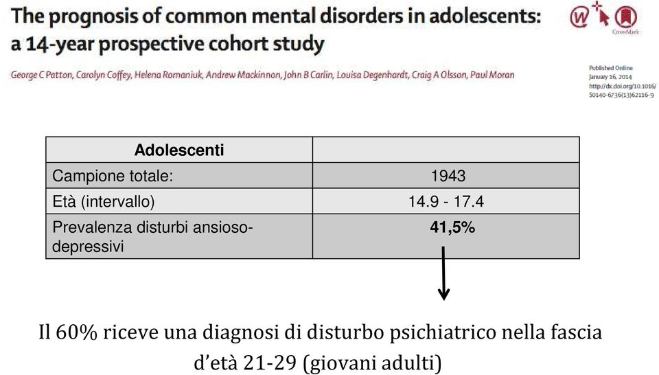 4 Prevalenza disturbi ansiosodepressivi 41,5% Il