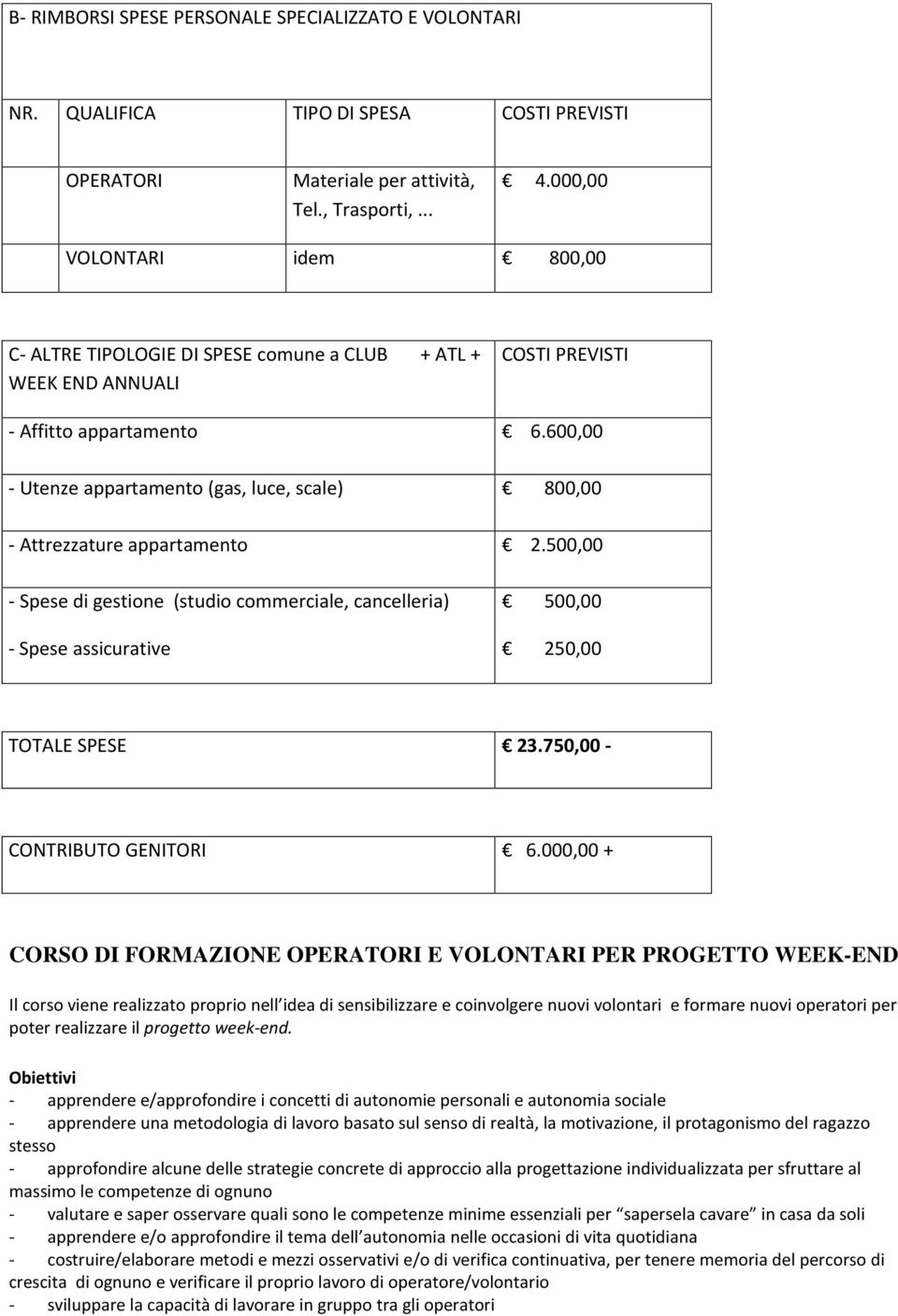 600,00 - Utenze appartamento (gas, luce, scale) 800,00 - Attrezzature appartamento 2.500,00 - Spese di gestione (studio commerciale, cancelleria) - Spese assicurative 500,00 250,00 TOTALE SPESE 23.