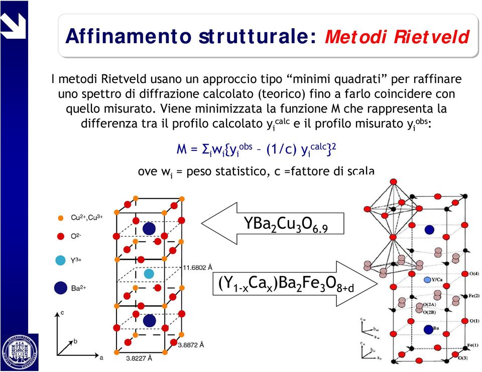 Viene minimizzata la funzione M che rappresenta la differenza tra il profilo calcolato y i calc e il profilo