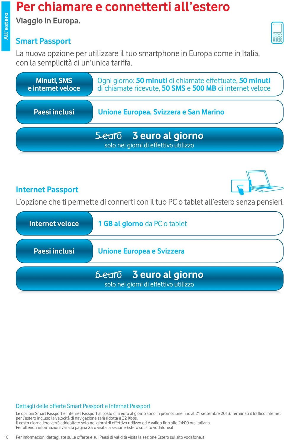 euro 3 euro al giorno solo nei giorni di effettivo utilizzo Internet Passport L opzione che ti permette di connerti con il tuo PC o tablet all estero senza pensieri.