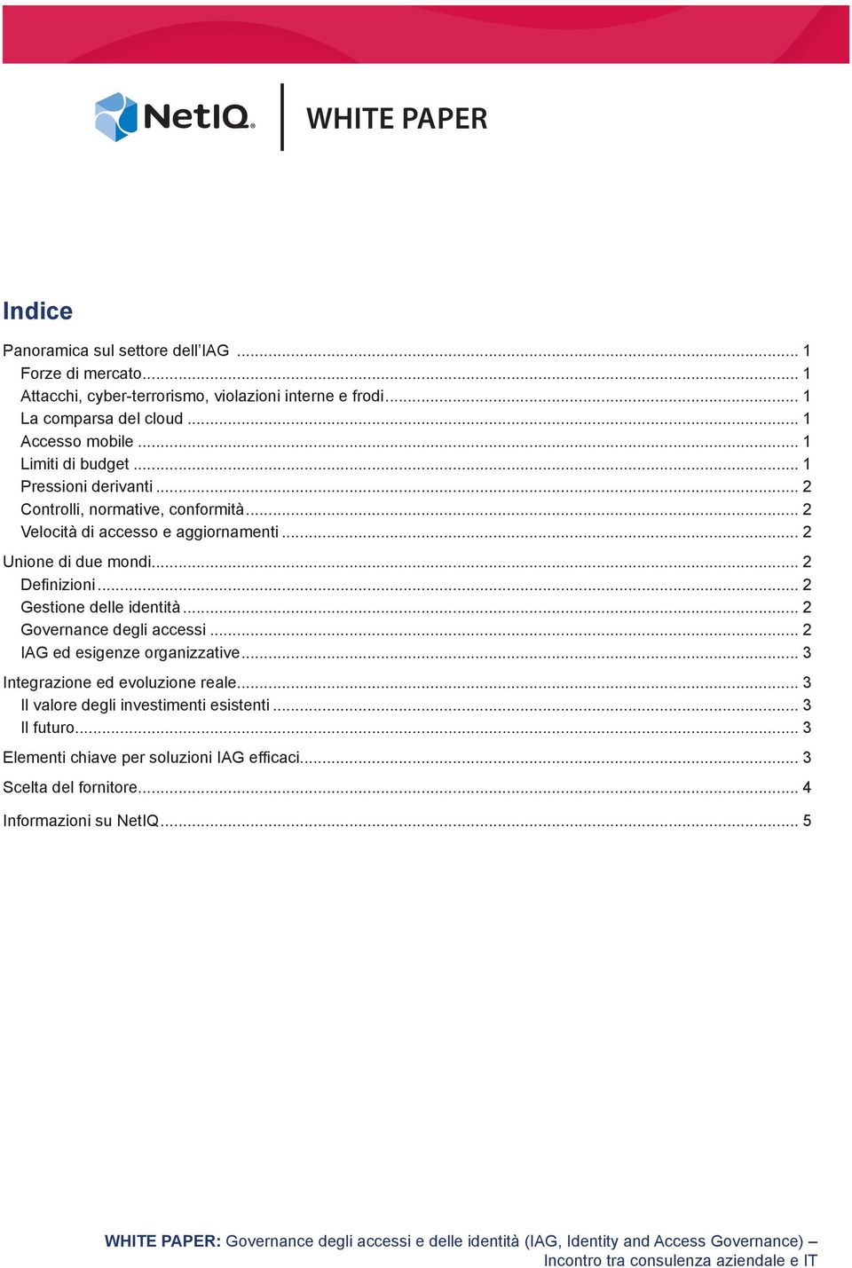 .. 2 Unione di due mondi... 2 Definizioni... 2 Gestione delle identità... 2 Governance degli accessi... 2 IAG ed esigenze organizzative.
