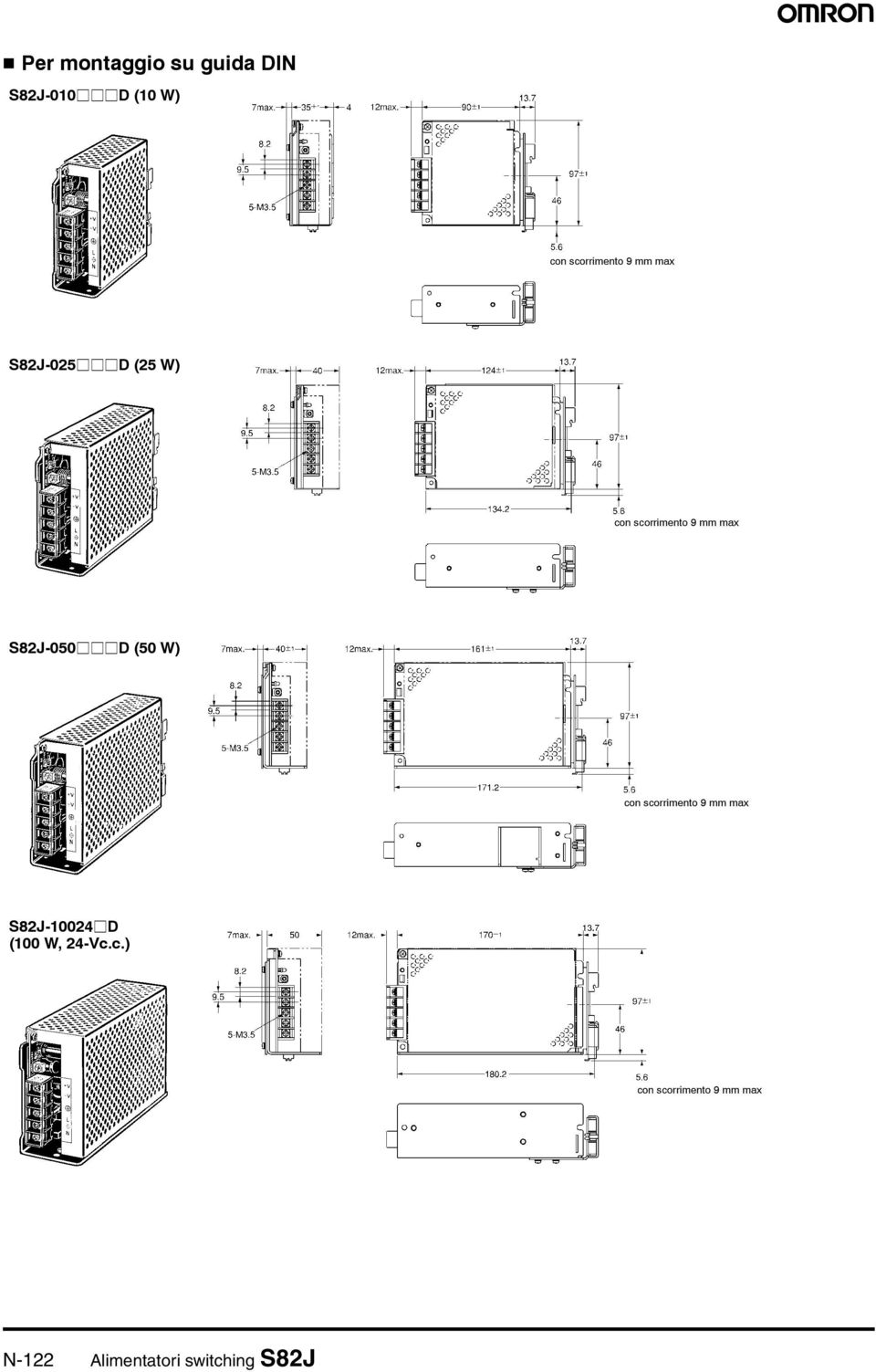 S82J-050jjjD (50W) con scorrimento 9 mm max S82J-10024jD (100