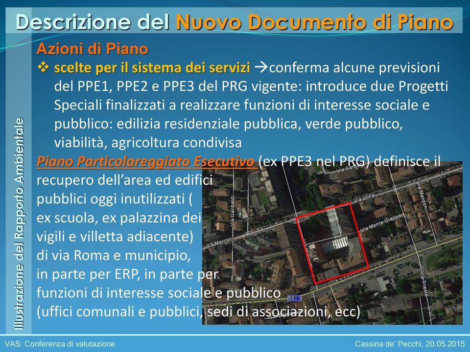 viabilità, agricoltura condivisa Piano Particolareggiato Esecutivo (ex PPE3 nel PRG) definisce il recupero dell area ed edifici pubblici oggi inutilizzati ( ex scuola, ex