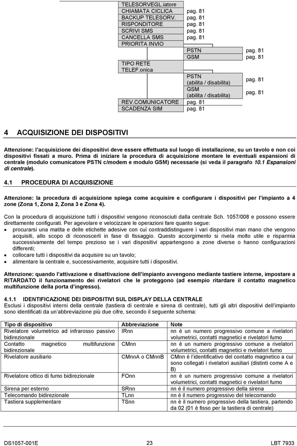 81 4 ACQUISIZIONE DEI DISPOSITIVI Attenzione: l acquisizione dei dispositivi deve essere effettuata sul luogo di installazione, su un tavolo e non coi dispositivi fissati a muro.