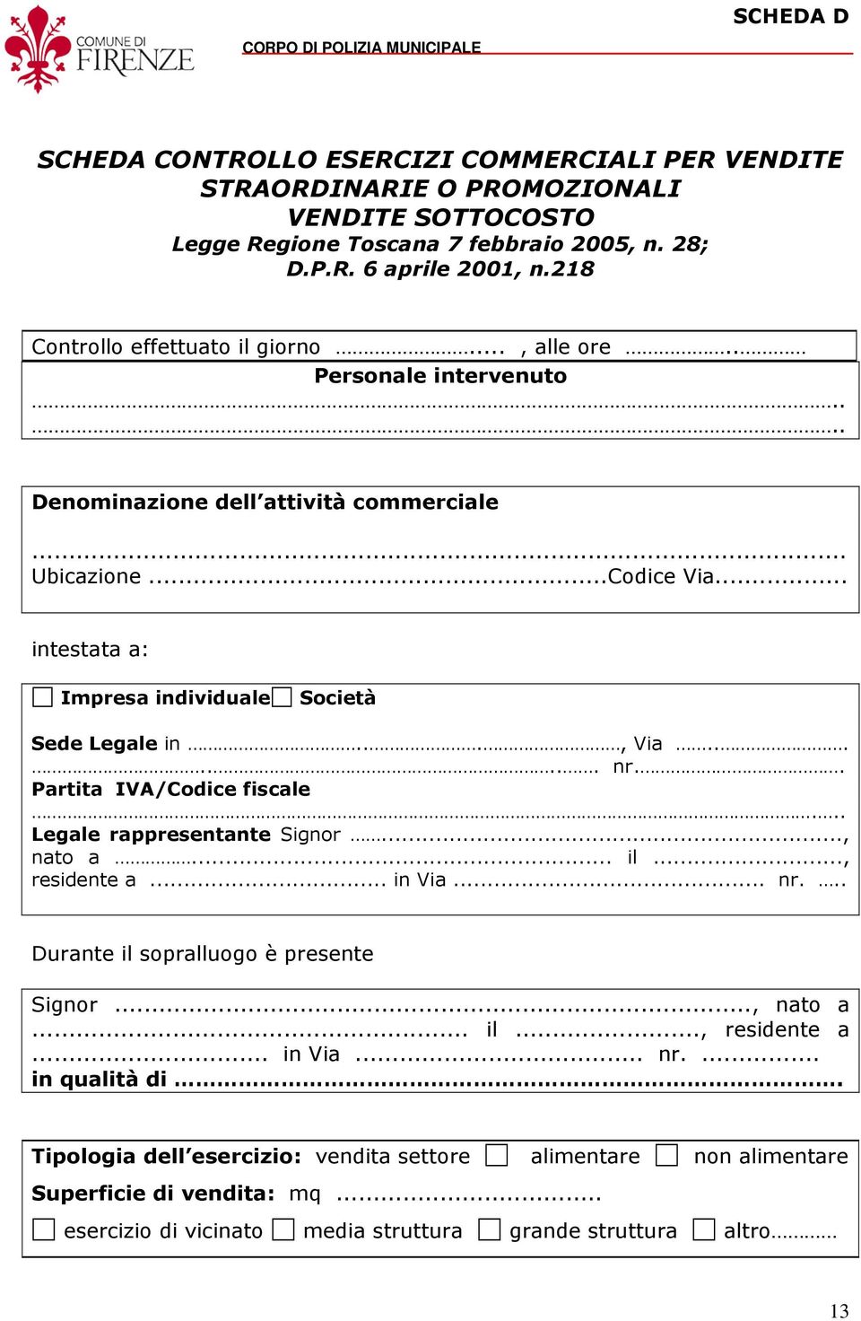 .., Via........ nr.. Partita IVA/Codice fiscale... Legale rappresentante Signor..., nato a... il..., residente a... in Via... nr... Durante il sopralluogo è presente Signor..., nato a. il..., residente a... in Via... nr.... in qualità di.