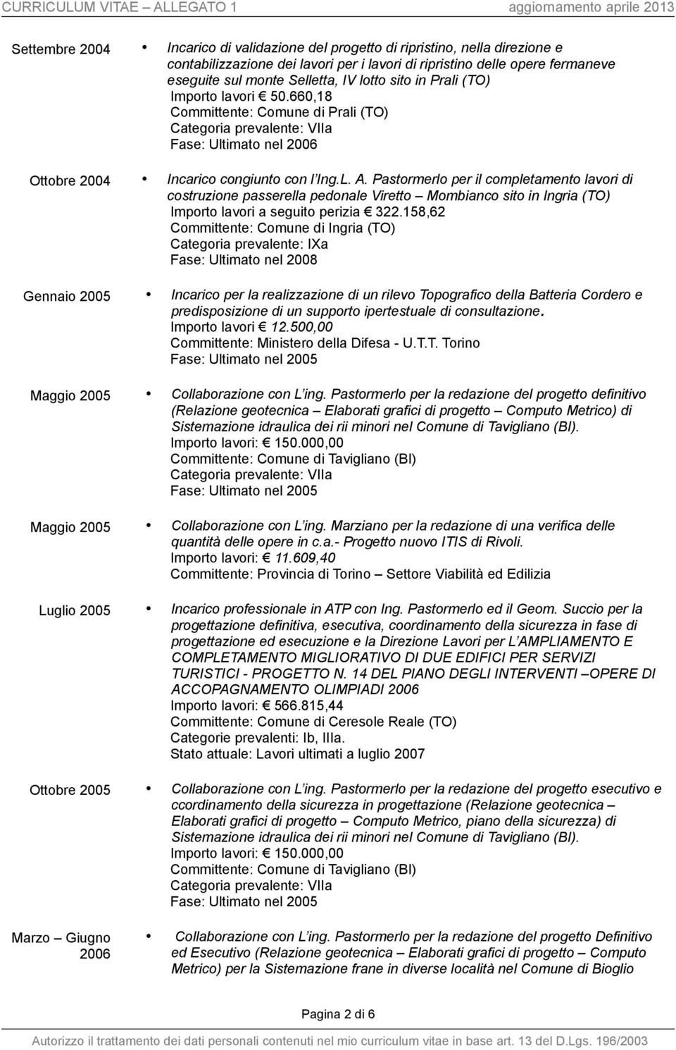 Pastormerlo per il completamento lavori di costruzione passerella pedonale Viretto Mombianco sito in Ingria (TO) Importo lavori a seguito perizia 322.