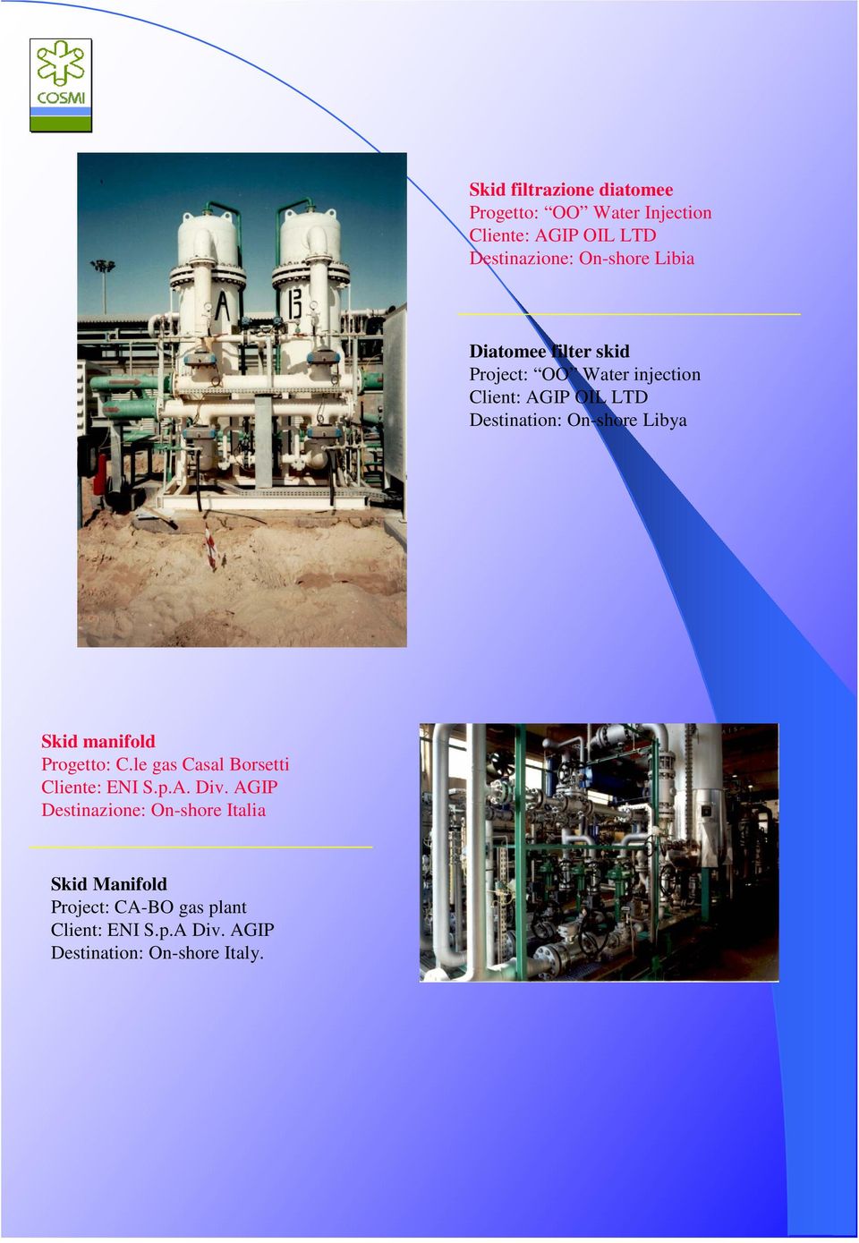 Libya Skid manifold Progetto: C.le gas Casal Borsetti Cliente: ENI S.p.A. Div.