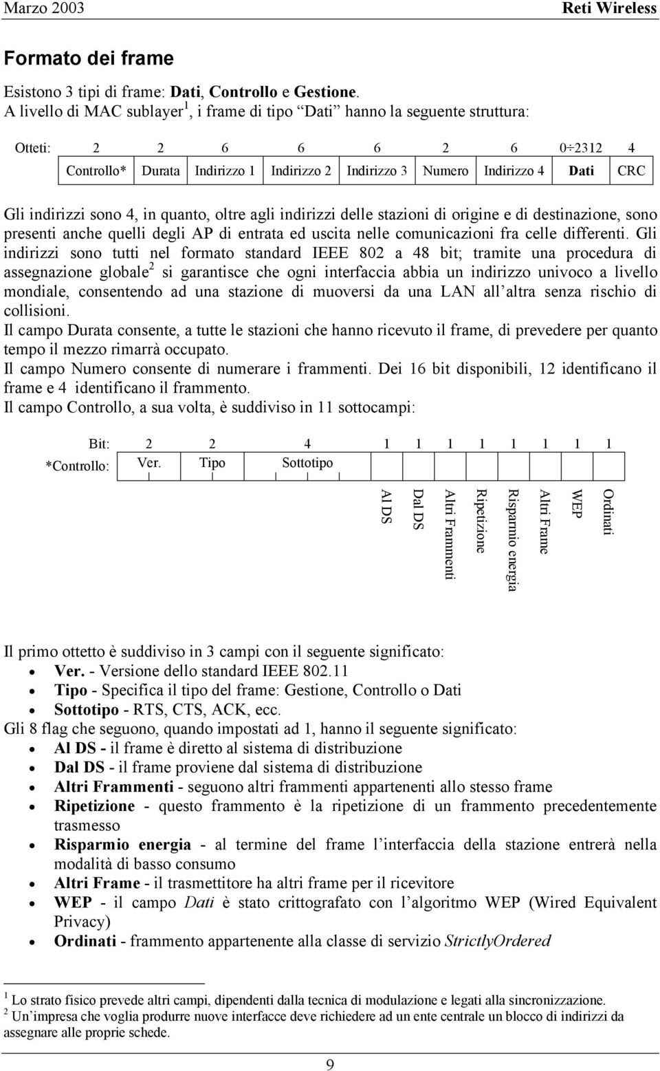 indirizzi sono 4, in quanto, oltre agli indirizzi delle stazioni di origine e di destinazione, sono presenti anche quelli degli AP di entrata ed uscita nelle comunicazioni fra celle differenti.