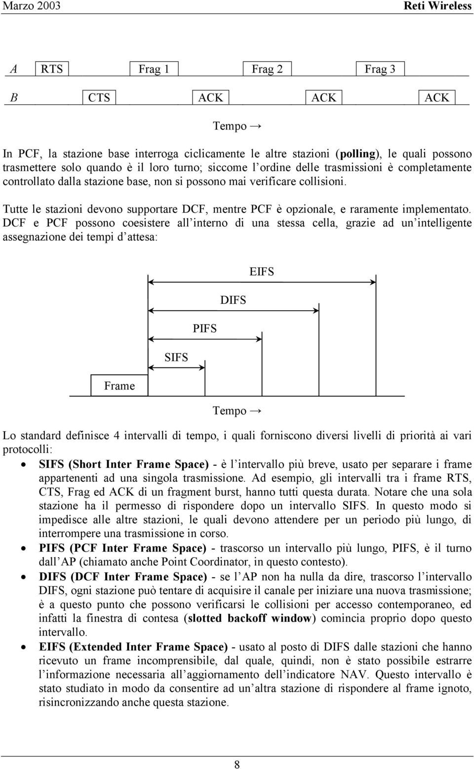 Tutte le stazioni devono supportare DCF, mentre PCF è opzionale, e raramente implementato.