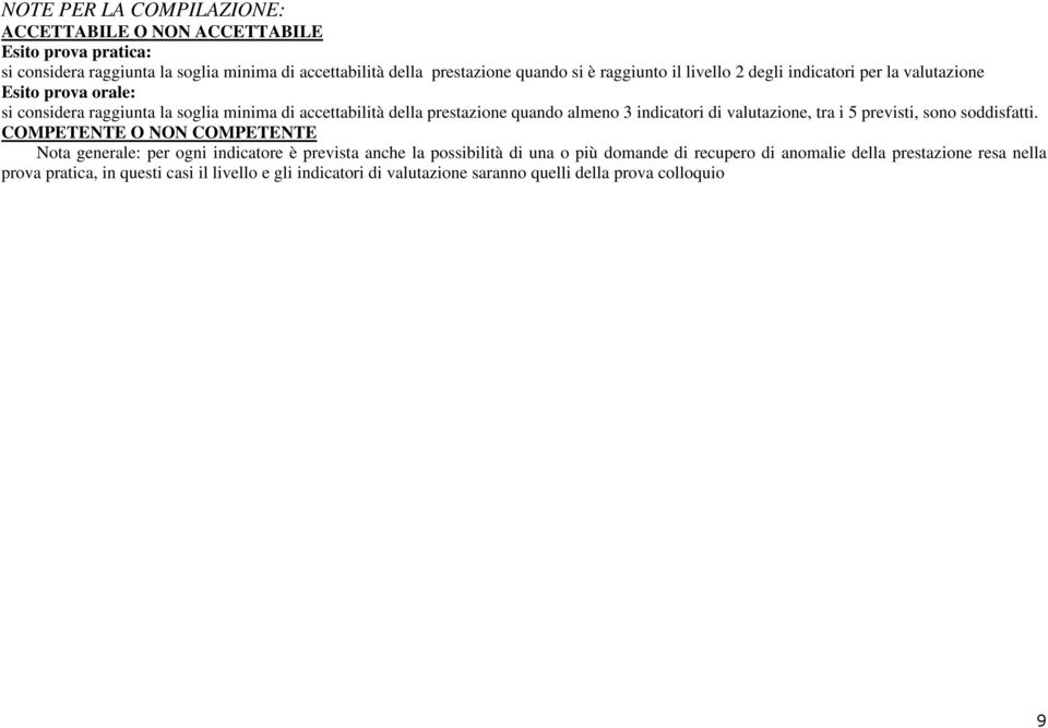 almeno 3 indicatori di valutazione, tra i 5 previsti, sono soddisfatti.