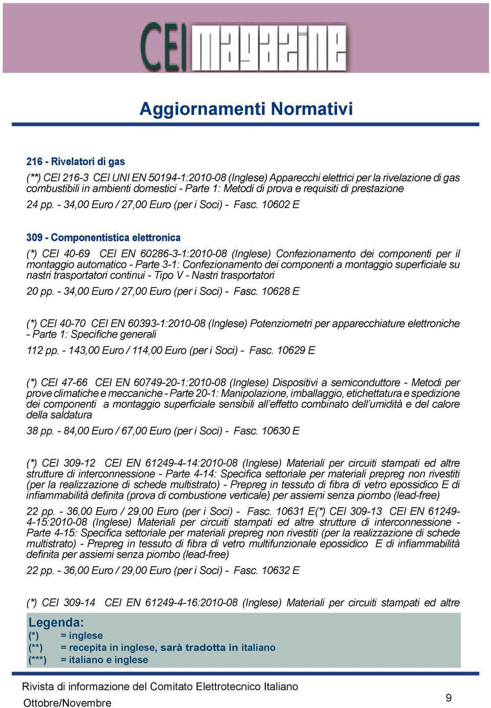 10602 E 309 - Componentistica elettronica (*) CEI 40-69 CEI EN 60286-3-1:2010-08 (Inglese) Confezionamento dei componenti per il montaggio automatico - Parte 3-1: Confezionamento dei componenti a