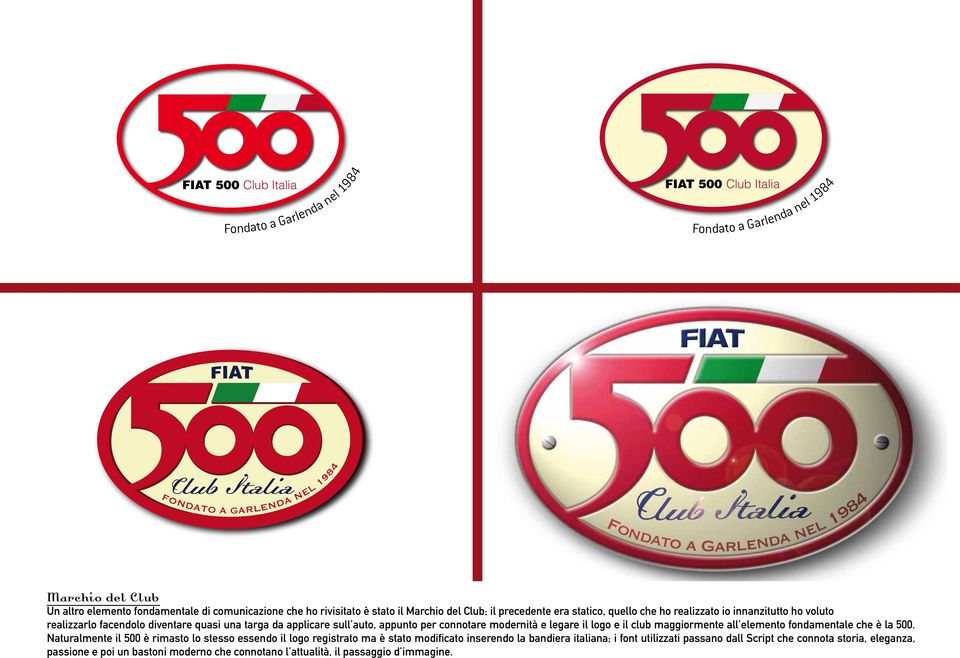 applicare sull auto, appunto per connotare modernità e legare il logo e il club maggiormente all elemento fondamentale che è la 500.