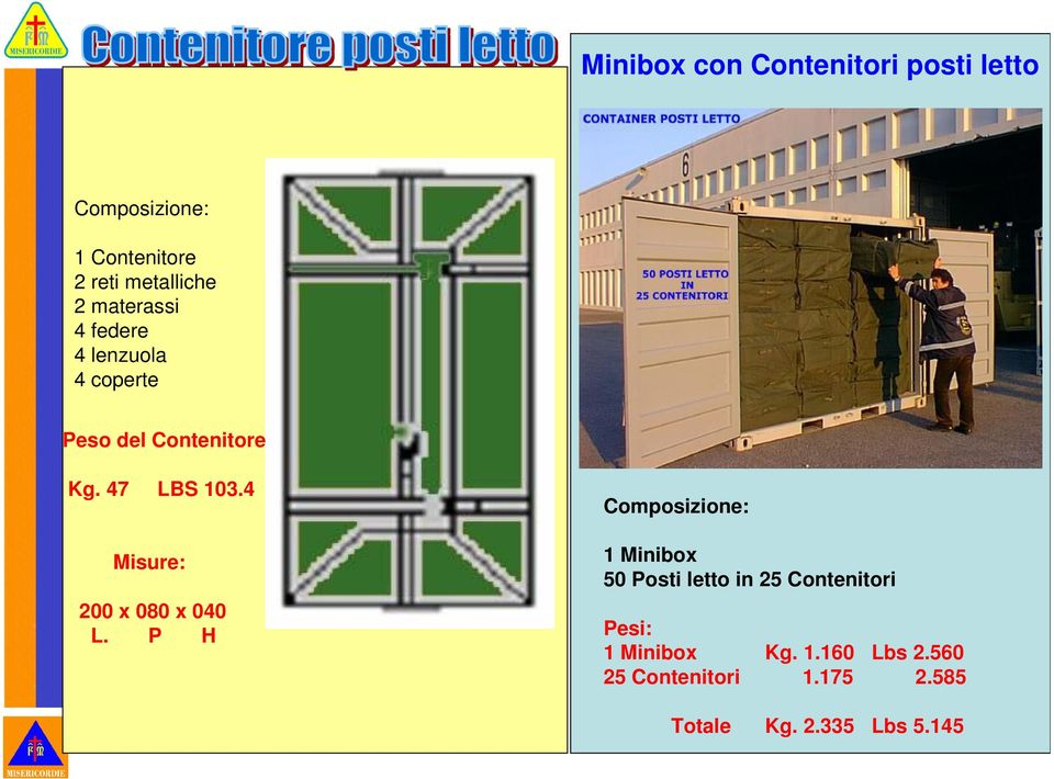 4 Misure: 200 x 080 x 040 L.