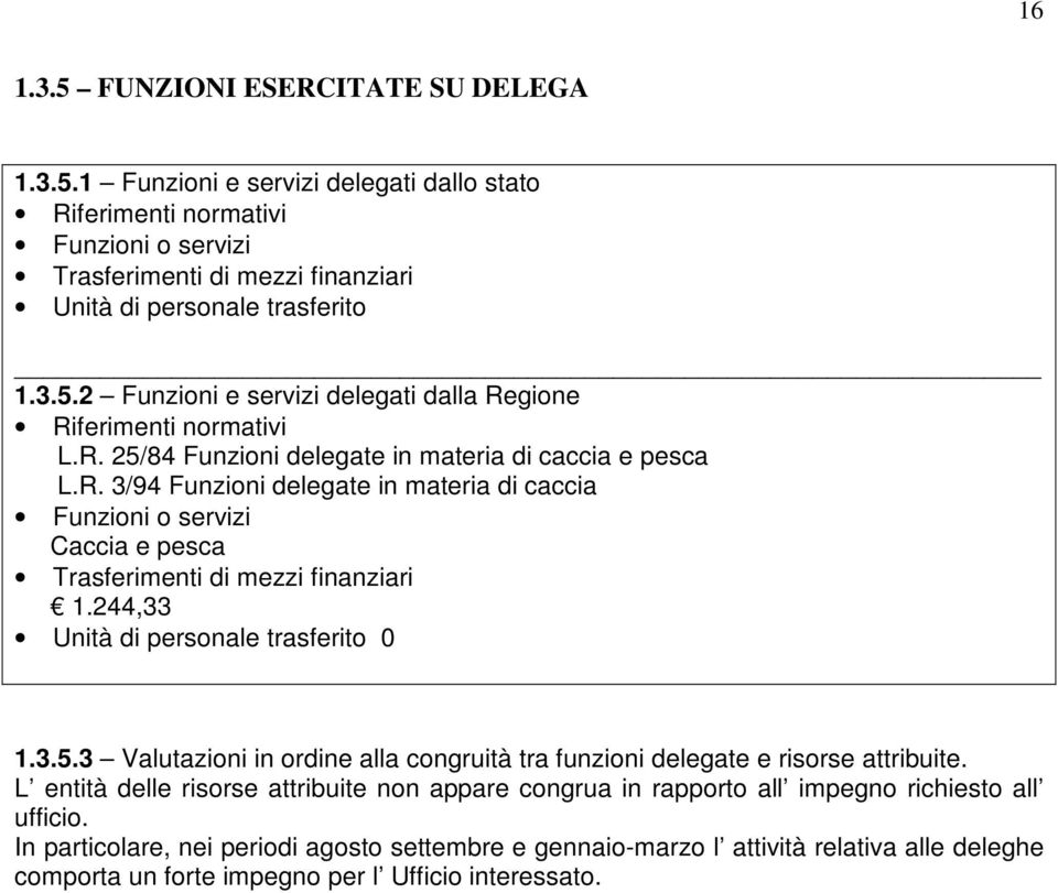 244,33 Unità di personale trasferito 0 1.3.5.3 Valutazioni in ordine alla congruità tra funzioni delegate e risorse attribuite.