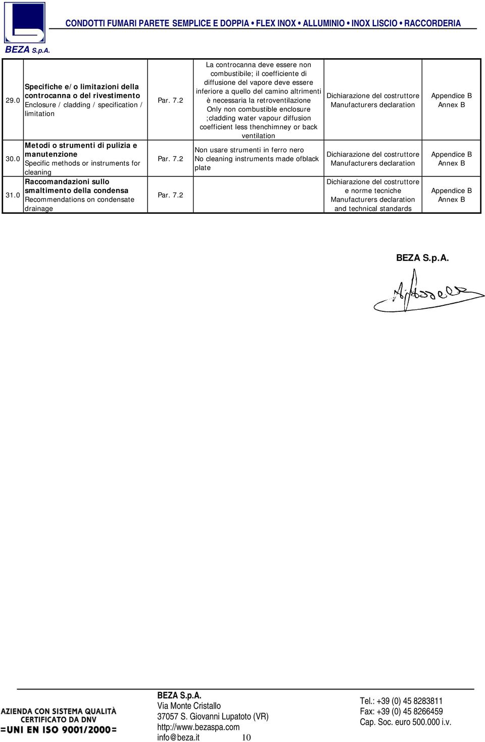 for cleaning Raccomandazioni sullo smaltimento della condensa Recommendations on condensate drainage Par. 7.