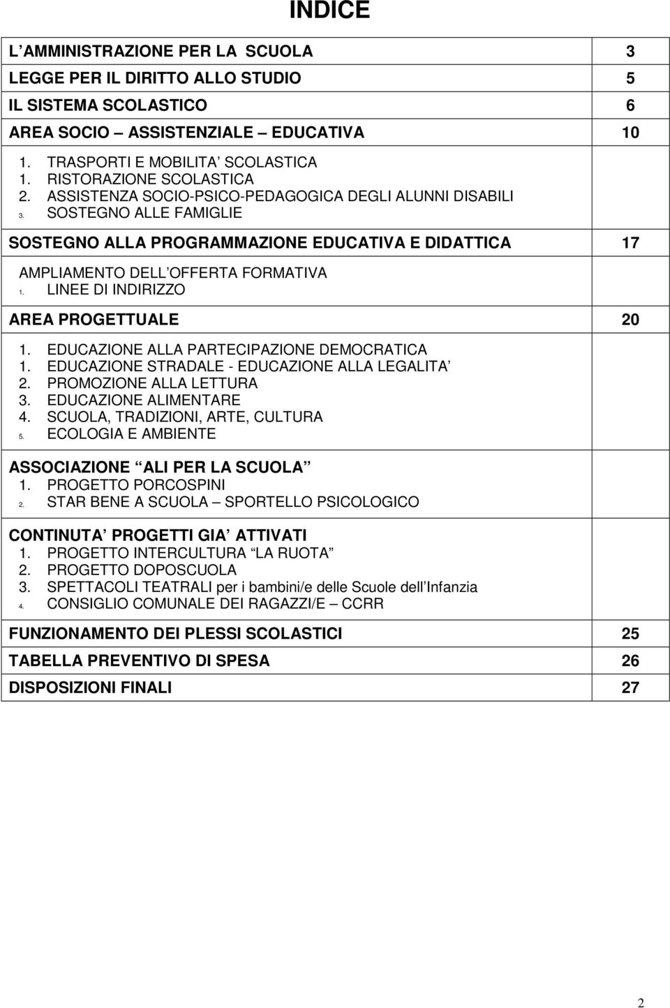 LINEE DI INDIRIZZO AREA PROGETTUALE 20 1. EDUCAZIONE ALLA PARTECIPAZIONE DEMOCRATICA 1. EDUCAZIONE STRADALE - EDUCAZIONE ALLA LEGALITA 2. PROMOZIONE ALLA LETTURA 3. EDUCAZIONE ALIMENTARE 4.