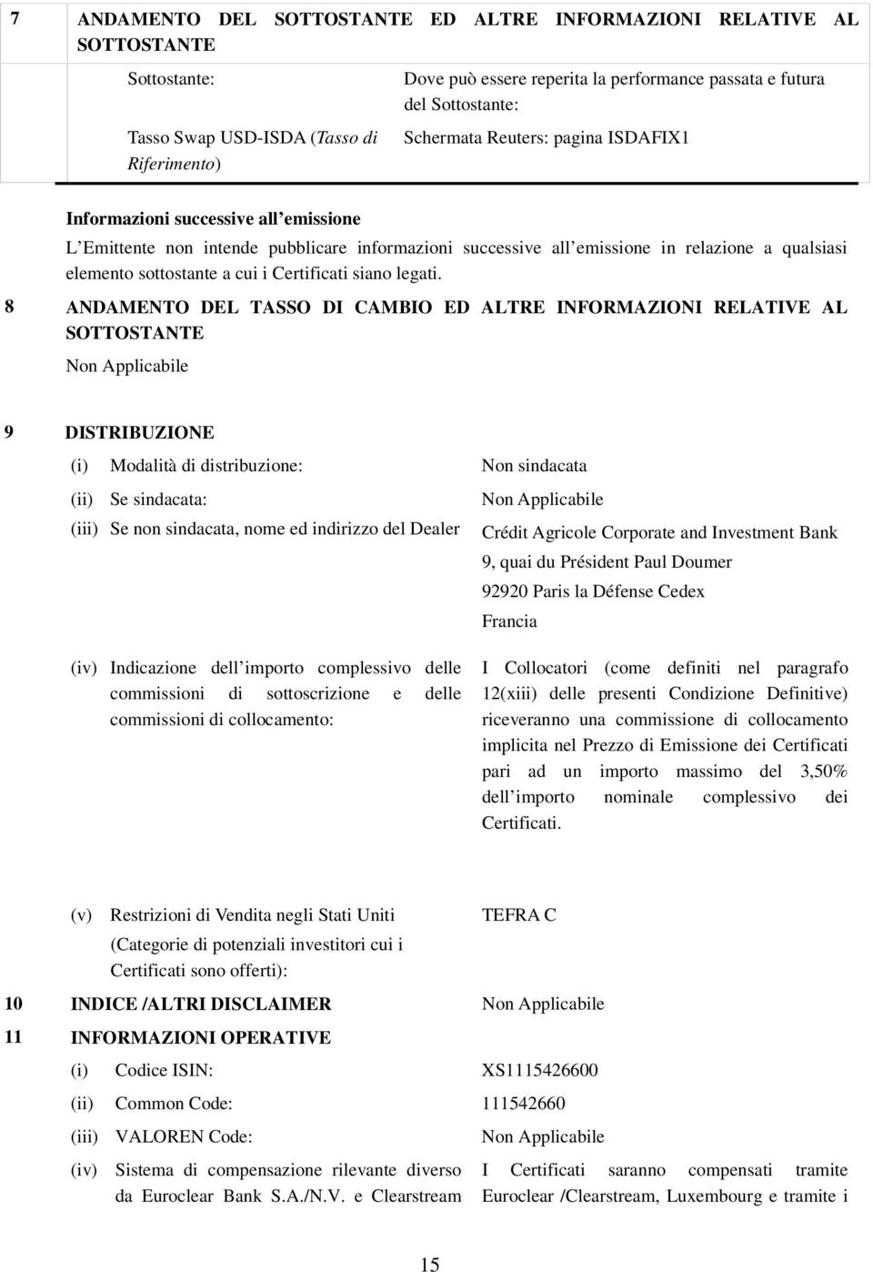 sottostante a cui i Certificati siano legati.