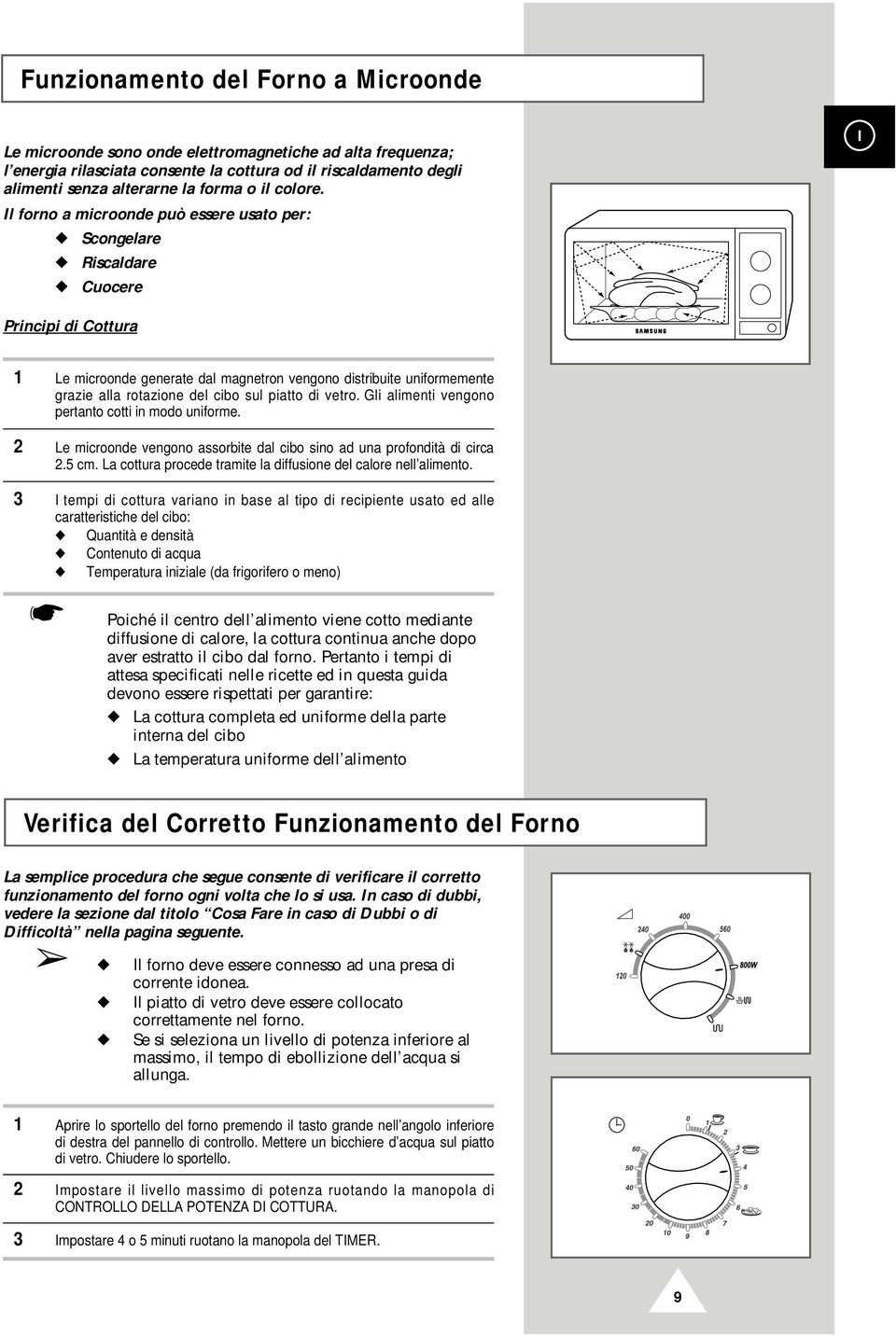 Il forno a microonde può essere usato per: Scongelare Riscaldare Cuocere I Principi di Cottura 1 Le microonde generate dal magnetron vengono distribuite uniformemente grazie alla rotazione del cibo