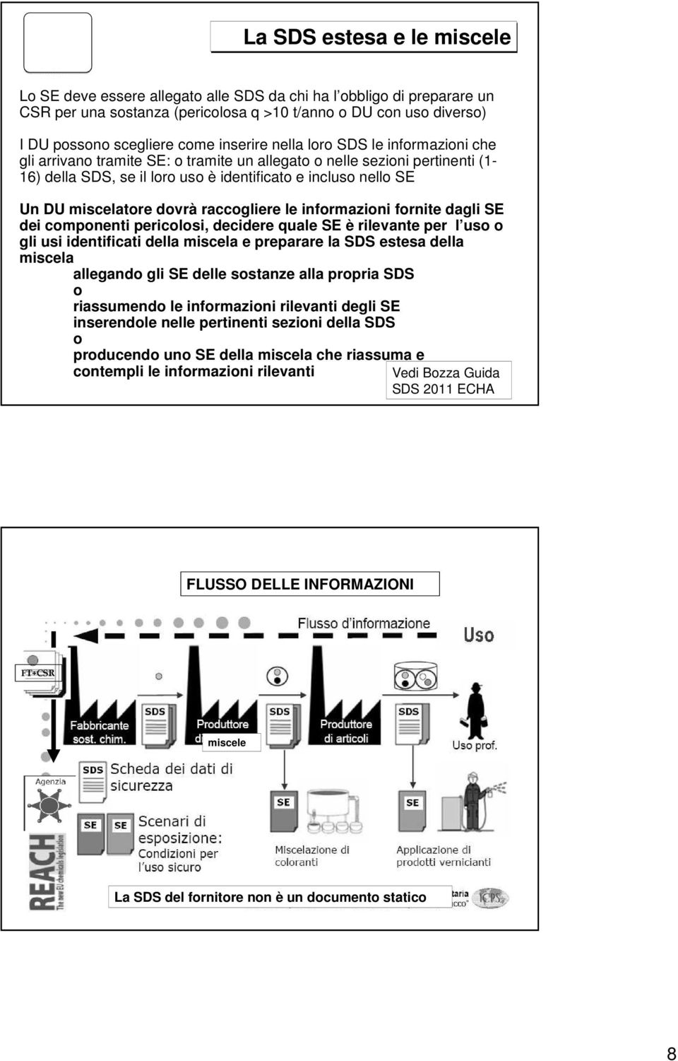 miscelatore dovrà raccogliere le informazioni fornite dagli SE dei componenti pericolosi, decidere quale SE è rilevante per l uso o gli usi identificati della miscela e preparare la SDS estesa della