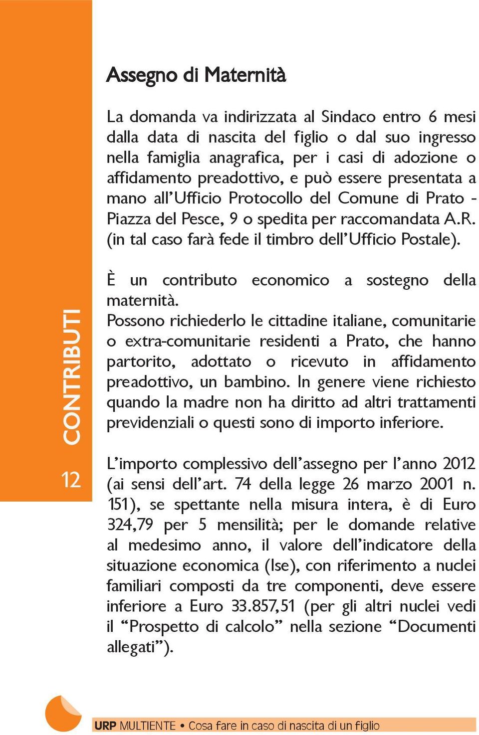 CONTRIBUTI 12 È un contributo economico a sostegno della maternità.