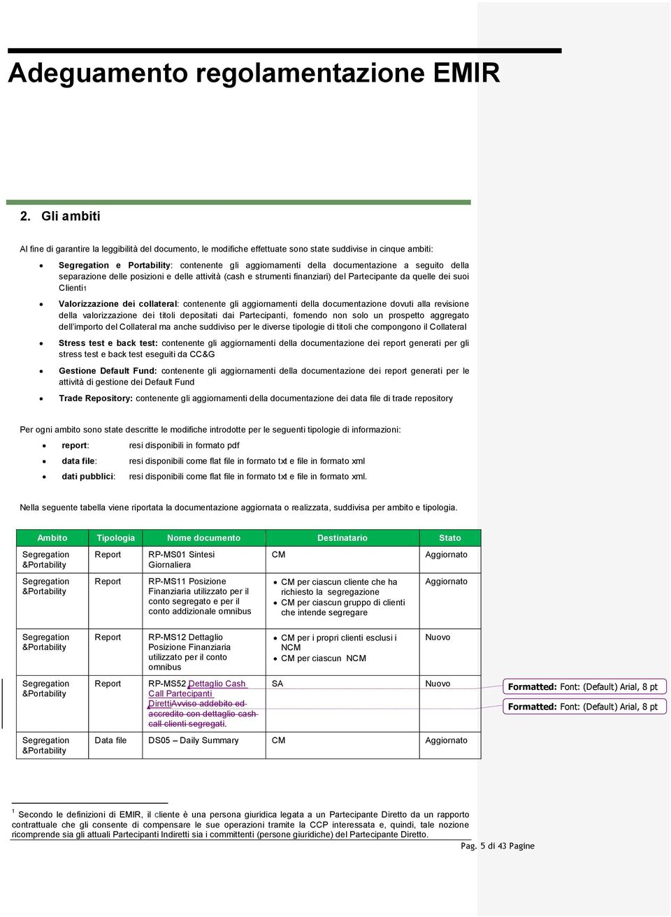 aggiornamenti della documentazione dovuti alla revisione della valorizzazione dei titoli depositati dai Partecipanti, fornendo non solo un prospetto aggregato dell importo del Collateral ma anche