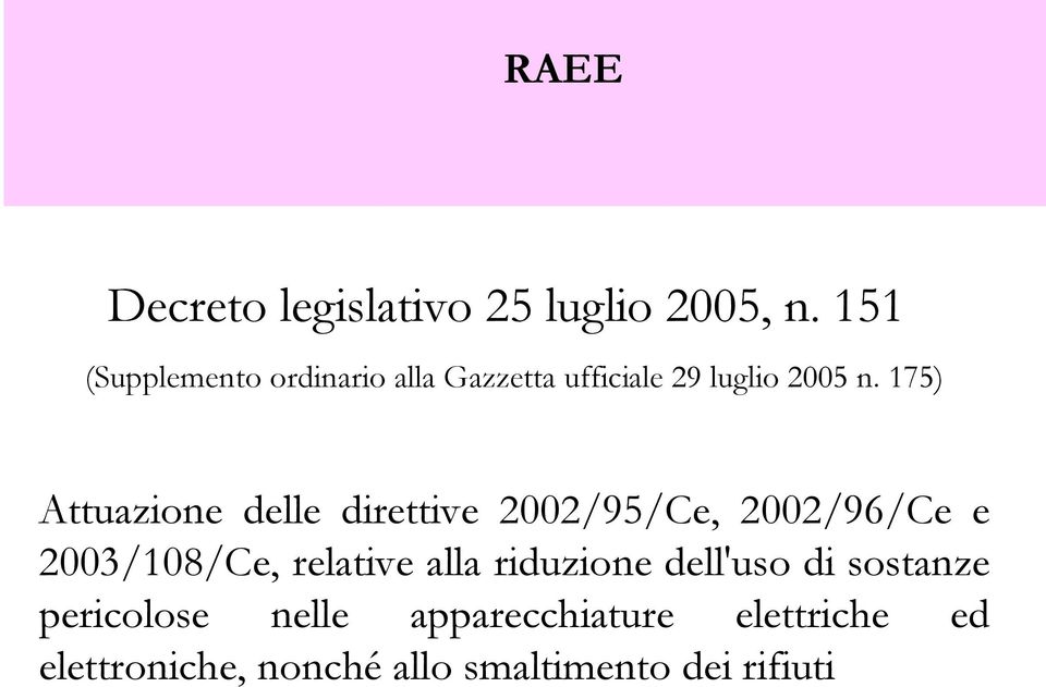 175) Attuazione delle direttive 2002/95/Ce, 2002/96/Ce e 2003/108/Ce, relative