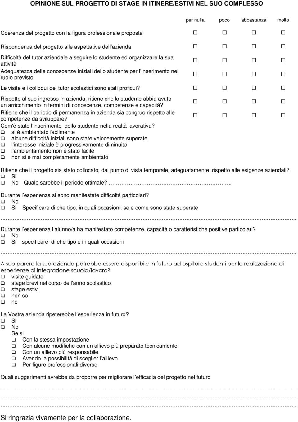 i colloqui dei tutor scolastici sono stati proficui? Rispetto al suo ingresso in azienda, ritiene che lo studente abbia avuto un arricchimento in termini di conoscenze, competenze e capacità?