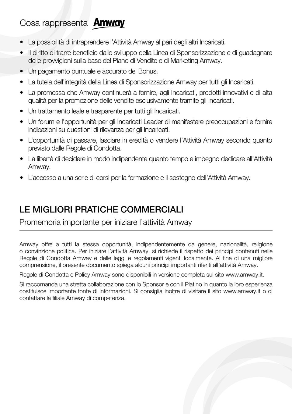 Un pagamento puntuale e accurato dei Bonus. La tutela dell integrità della Linea di Sponsorizzazione Amway per tutti gli Incaricati.