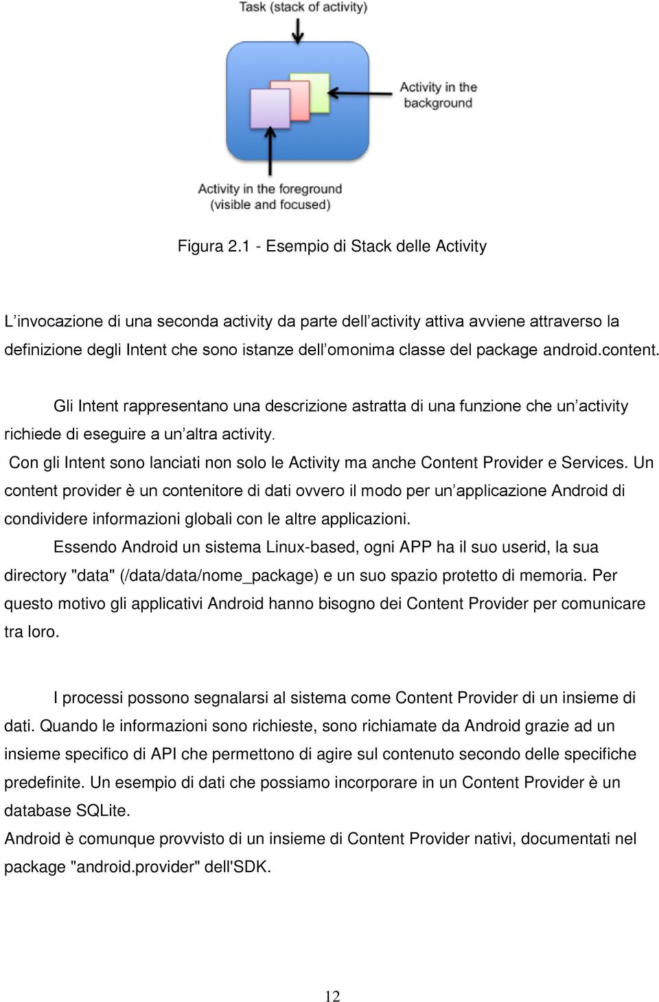 android.content. Gli Intent rappresentano una descrizione astratta di una funzione che un activity richiede di eseguire a un altra activity.