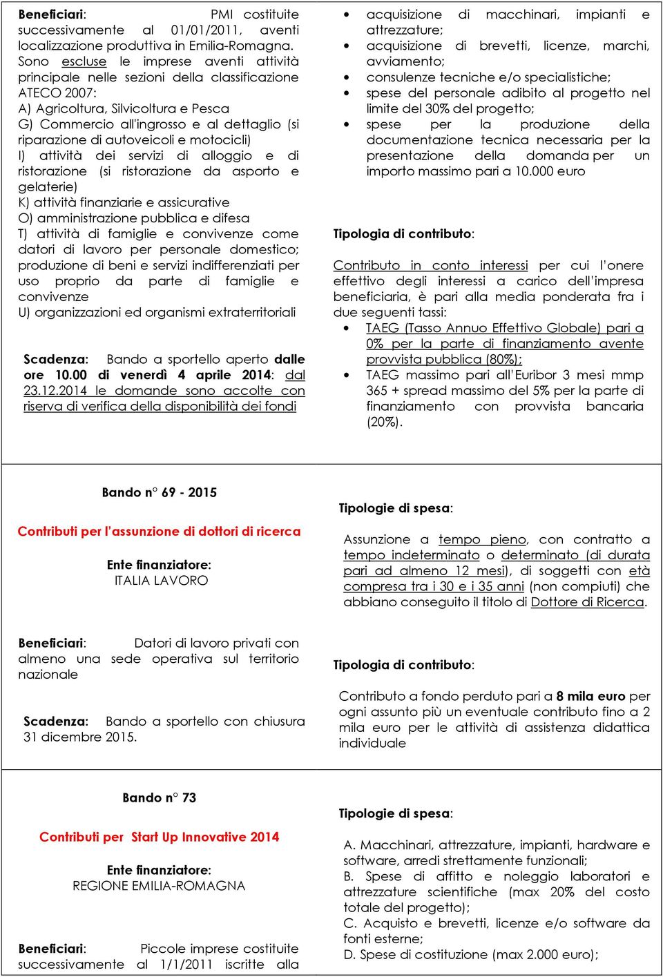 autoveicoli e motocicli) I) attività dei servizi di alloggio e di ristorazione (si ristorazione da asporto e gelaterie) K) attività finanziarie e assicurative O) amministrazione pubblica e difesa T)