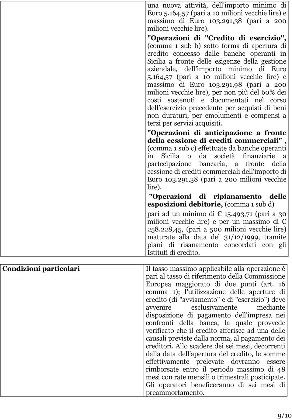 minimo di Euro 5.164,57 (pari a 10 milioni vecchie lire) e massimo di Euro 103.