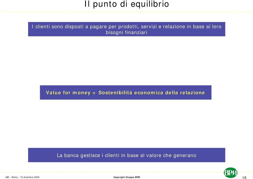 finanziari Value for money = Sostenibilità economica della