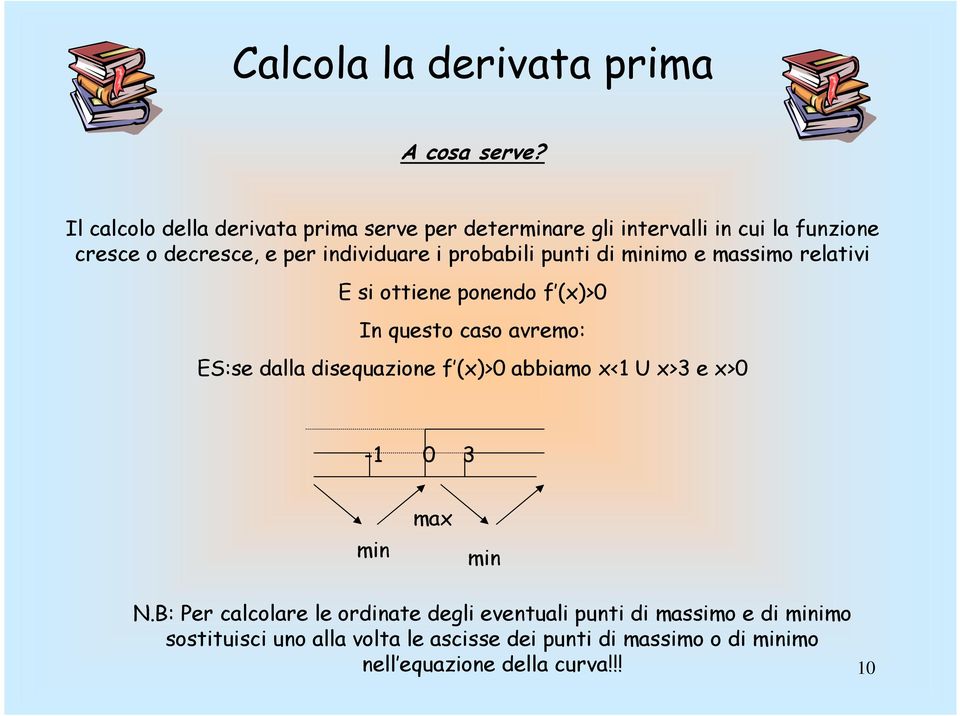 probabili punti di minimo e massimo relativi E si ottiene ponendo f ()>0 In questo caso avremo: ES:se dalla disequazione f ()>0