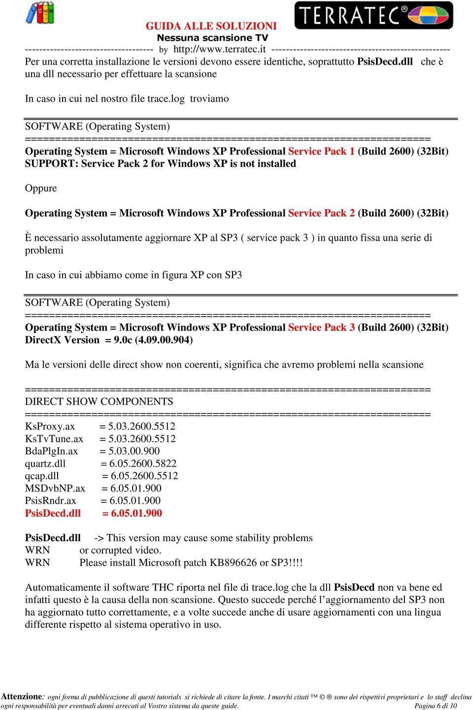 Operating System = Microsoft Windows XP Professional Service Pack 2 (Build 2600) (32Bit) È necessario assolutamente aggiornare XP al SP3 ( service pack 3 ) in quanto fissa una serie di problemi In