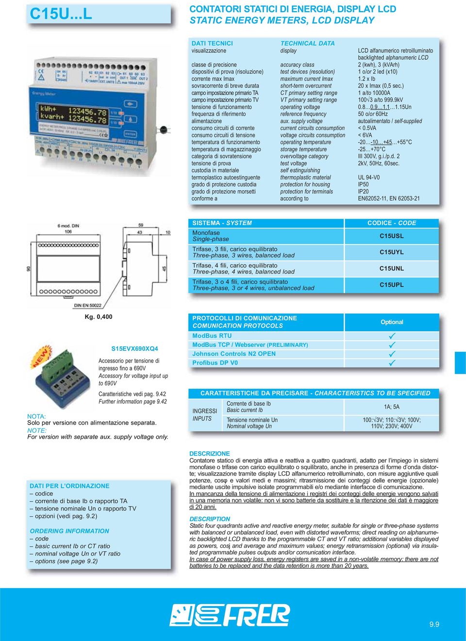 2 x Ib sovracorrente di breve durata short-term overcurrent 20 x Imax (0,5 sec.