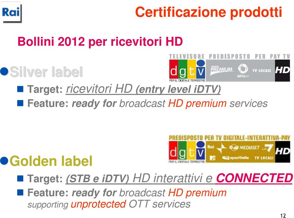 premium services Golden label Target: (STB e idtv) HD interattivi e