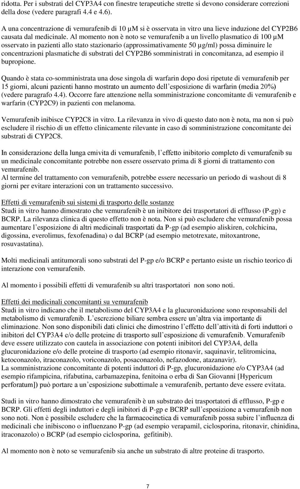 Al momento non è noto se vemurafenib a un livello plasmatico di 100 µm osservato in pazienti allo stato stazionario (approssimativamente 50 µg/ml) possa diminuire le concentrazioni plasmatiche di