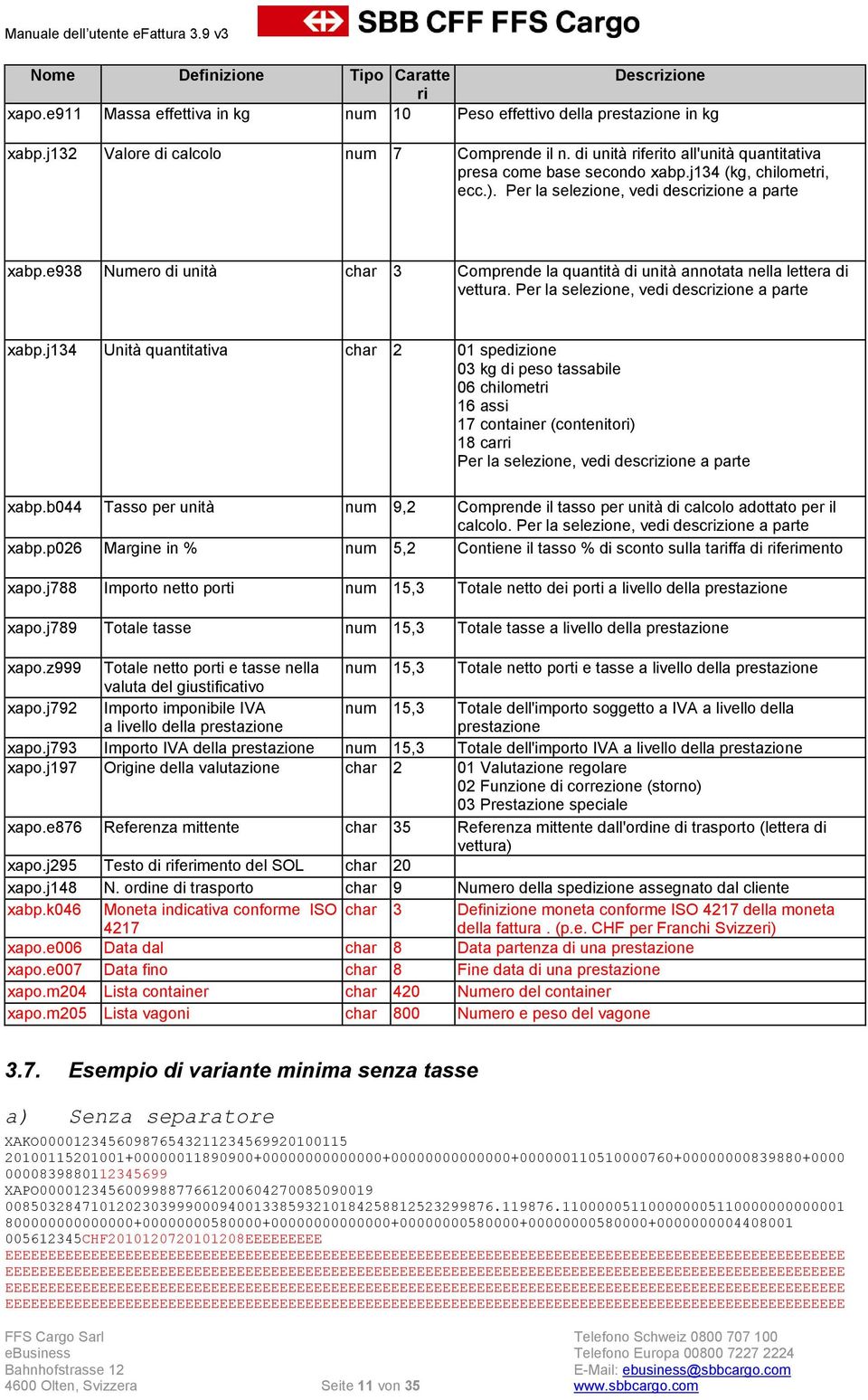 e938 Numero di unità char 3 Comprende la quantità di unità annotata nella lettera di vettura. Per la selezione, vedi descrizione a parte xabp.