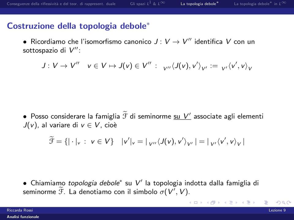 assoiate agli elementi J(v), al variare di v V, ioè F = { v : v V } v v = V J(v), v V = V v, v V Chiamiamo