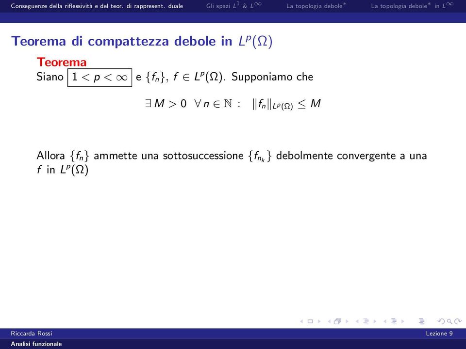 Supponiamo he M > 0 n N : f n L p (Ω) M Allora {f n}