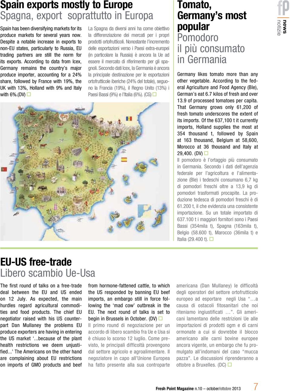 According to data from Icex, Germany remains the country s major produce importer, accounting for a 24% share, followed by France with 19%, the UK with 13%, Holland with 9% and Italy with 6%.