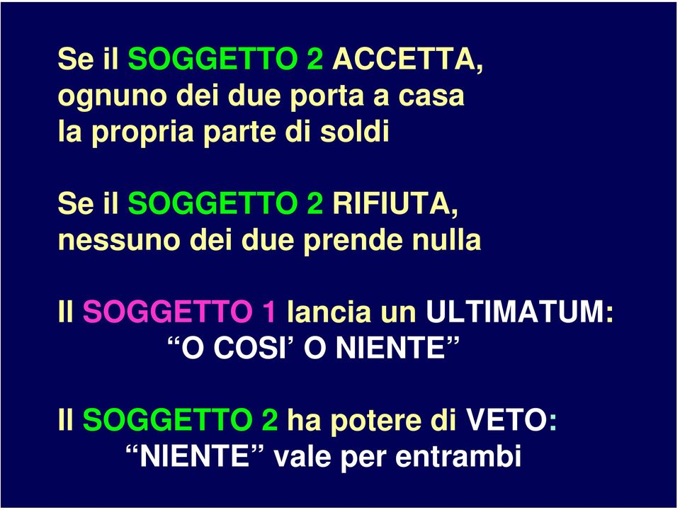 due prende nulla Il SOGGETTO 1 lancia un ULTIMATUM: O COSI O