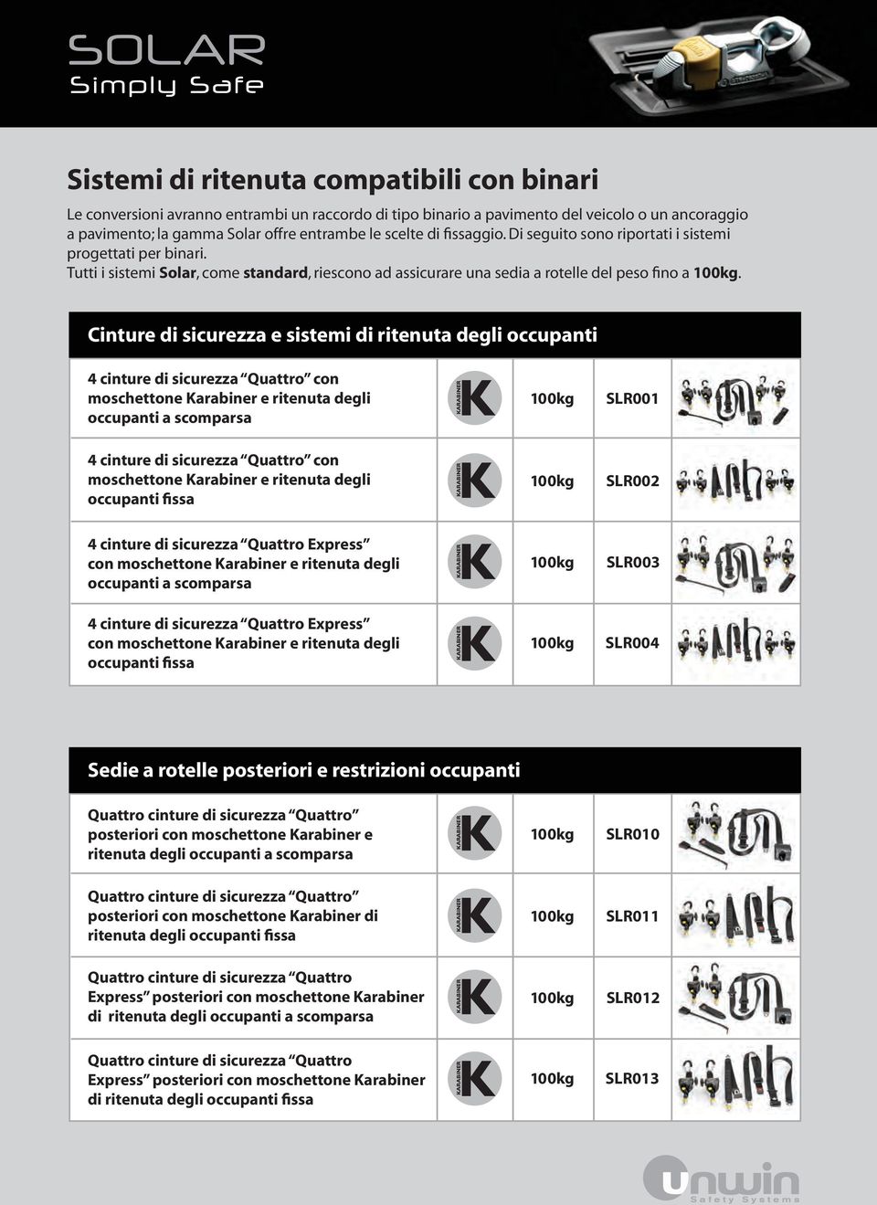 Cinture di sicurezza e sistemi di ritenuta degli occupanti 4 cinture di sicurezza Quattro con moschettone Karabiner e ritenuta degli occupanti a scomparsa SLR001 4 cinture di sicurezza Quattro con