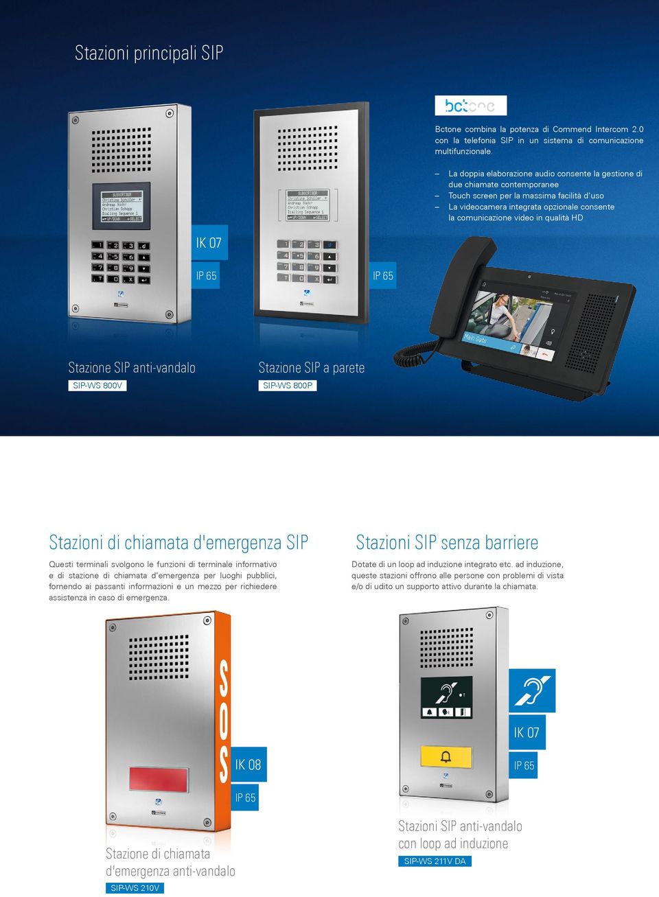 qualità HD IK 07 IP 65 IP 65 Stazione SIP anti-vandalo SIP-WS 800V Stazione SIP a parete SIP-WS 800P Stazioni di chiamata d'emergenza SIP Stazioni SIP senza barriere Questi terminali svolgono le