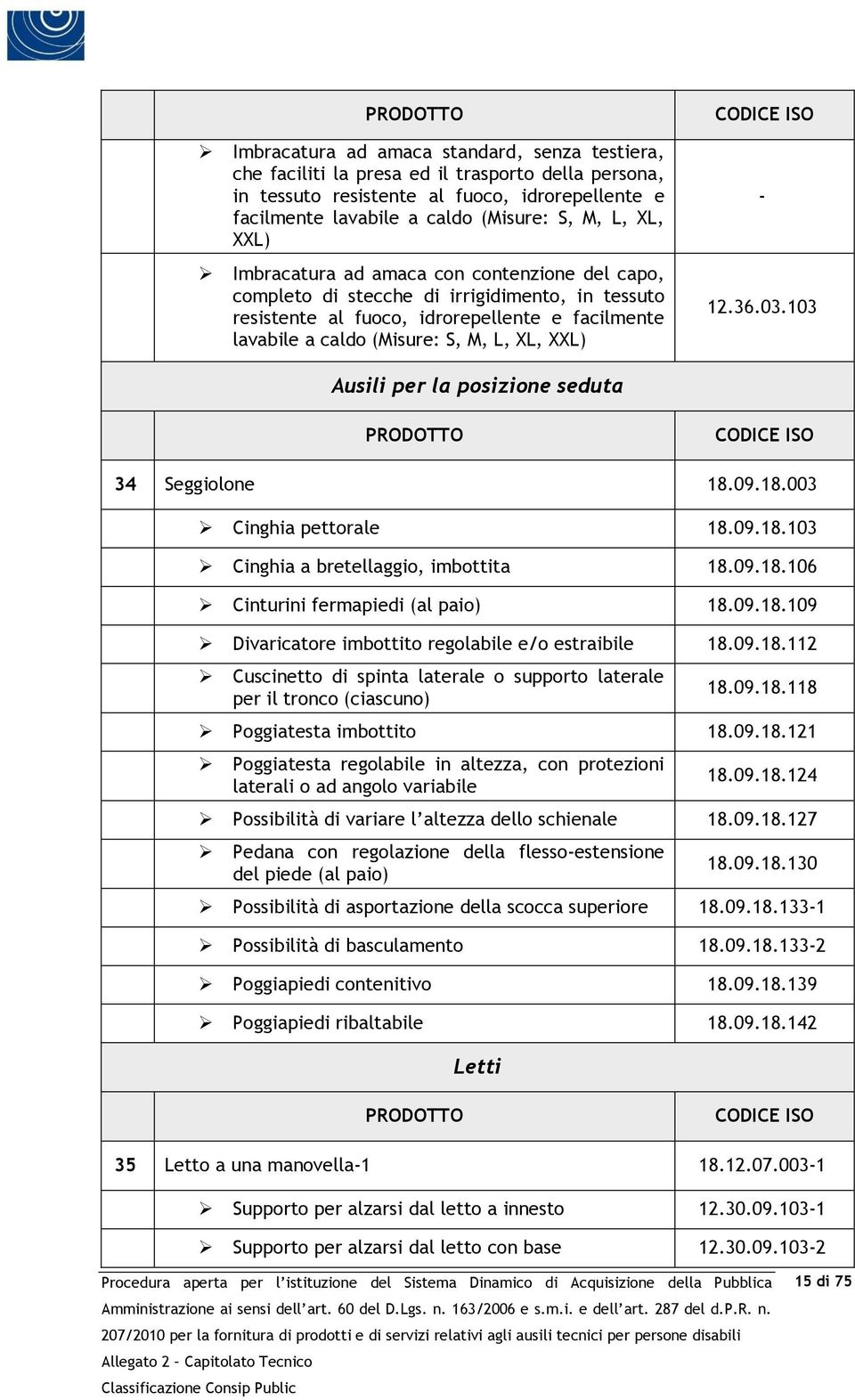 XXL) CODICE ISO - 12.36.03.103 Ausili per la posizione seduta PRODOTTO CODICE ISO 34 Seggiolone 18.09.18.003 Cinghia pettorale 18.09.18.103 Cinghia a bretellaggio, imbottita 18.09.18.106 Cinturini fermapiedi (al paio) 18.