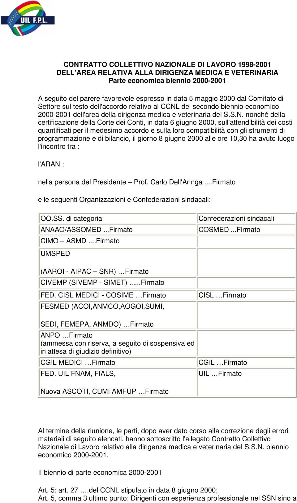 del secondo biennio economico 2-21 dell'area della dirigenza medica e veterinaria del S.S.N.