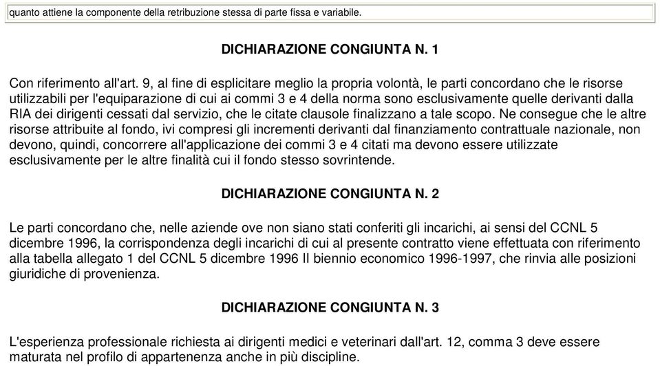 RIA dei dirigenti cessati dal servizio, che le citate clausole finalizzano a tale scopo.