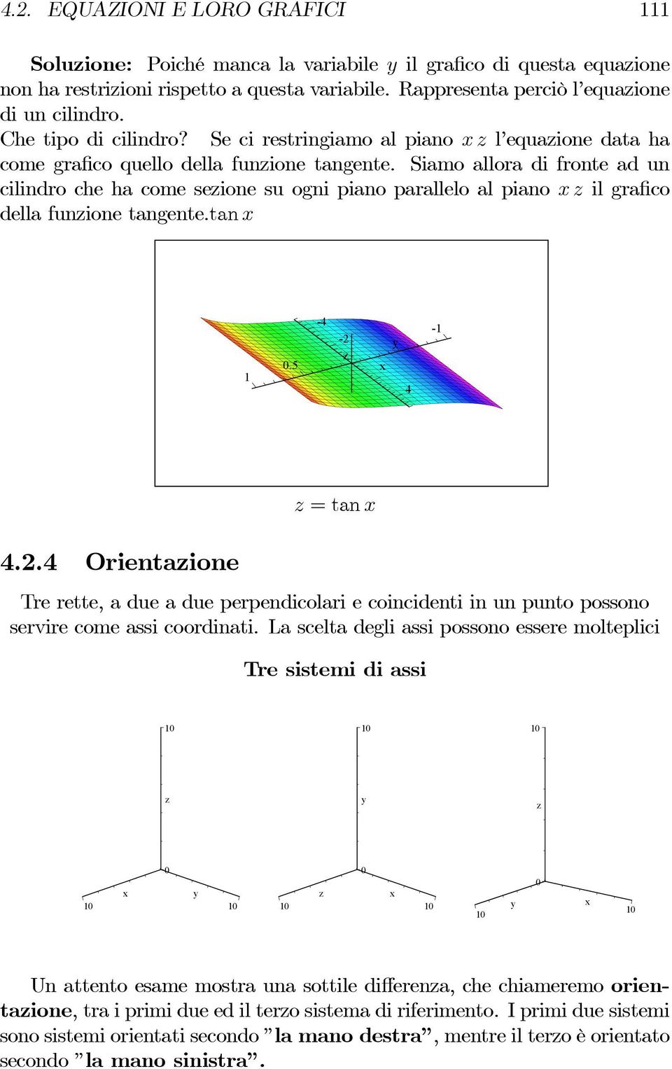 Siamo allora di fronte ad un cilindro che ha come sezione su ogni piano parallelo al piano xz il grafico della funzione tangente.tan x 0.5-4 - z x y 4-4.